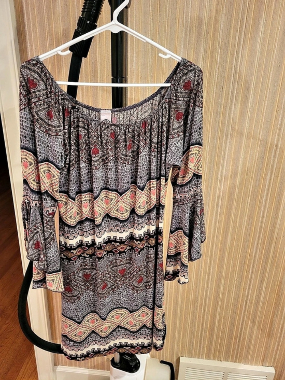 Pink Coconut Geometric Mini Dress/ Tunic in Gray & Red Size Large